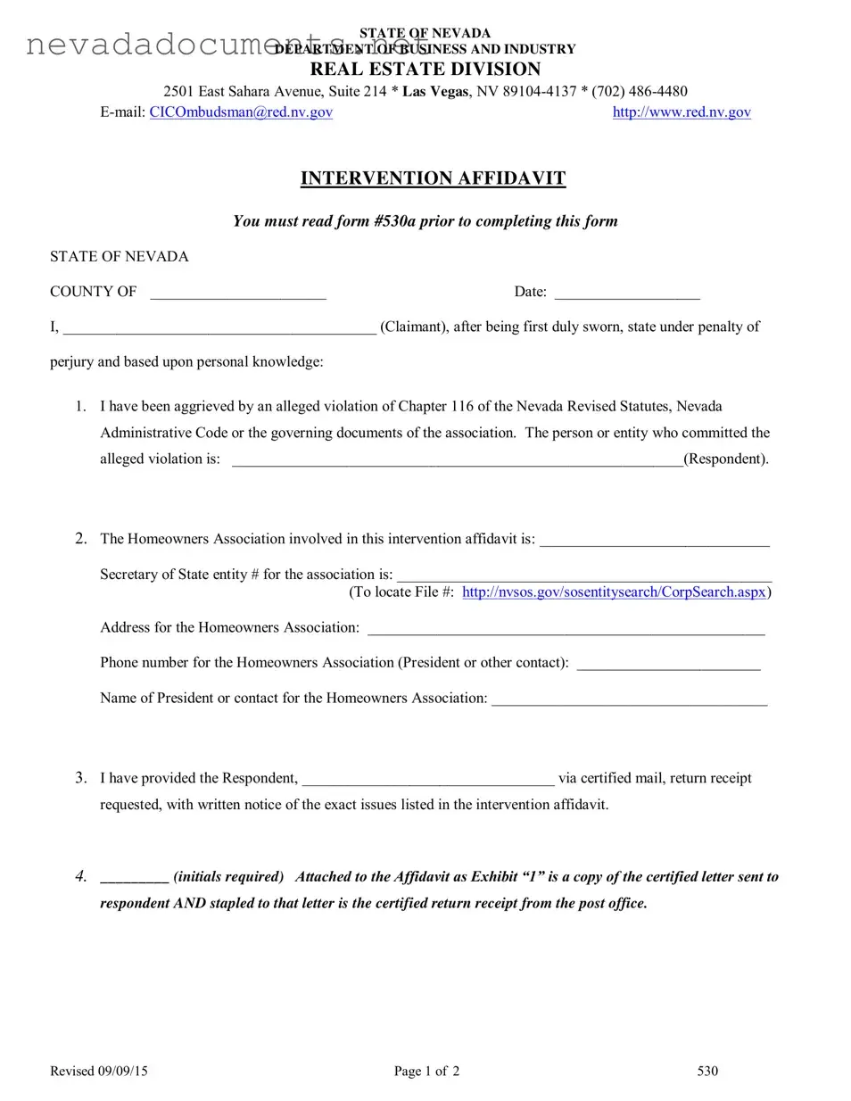 Nevada 530 Form