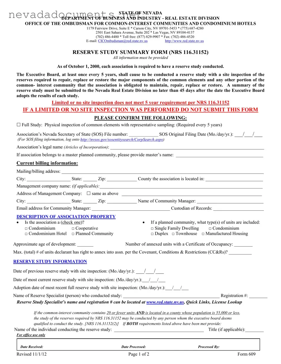 Nevada 609 Form