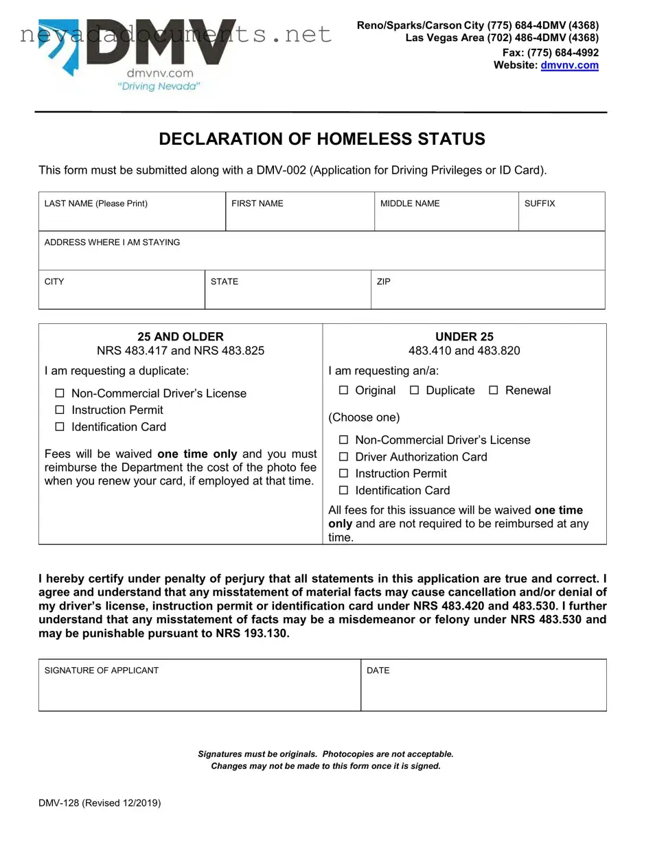 Nevada Dmv 128 Form