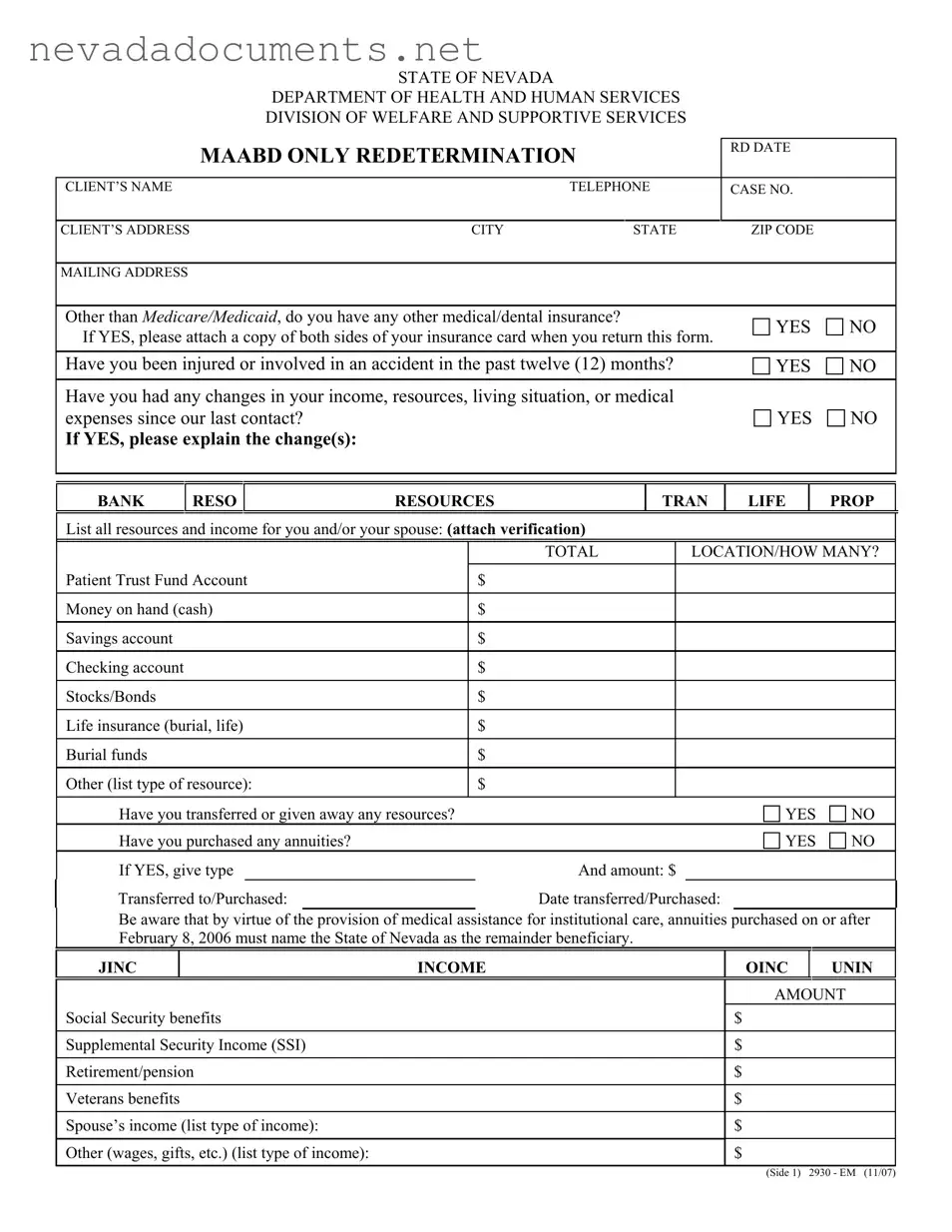 Nevada Medicaid Redetermination Form