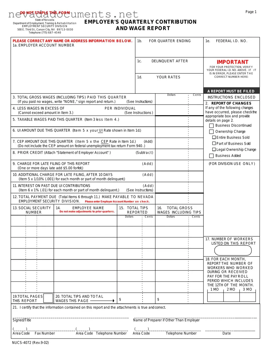 Nevada Nucs 4072 Form