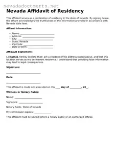 Valid Affidavit of Residency Document for the State of Nevada