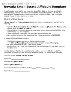 Valid Small Estate Affidavit Document for the State of Nevada