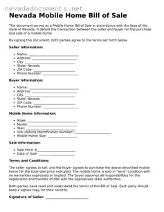 Valid Mobile Home Bill of Sale Document for the State of Nevada