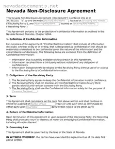 Valid Non-disclosure Agreement Document for the State of Nevada