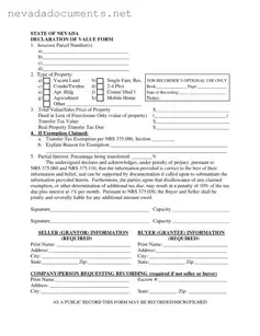 Nevada Declaration Of Value Form