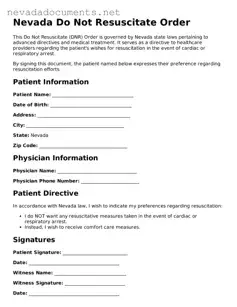Valid Do Not Resuscitate Order Document for the State of Nevada
