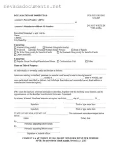 Nevada Homestead Form