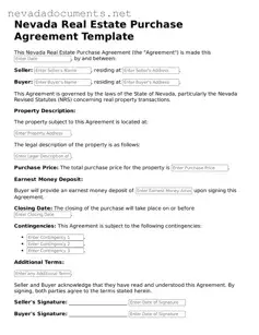 Valid Real Estate Purchase Agreement Document for the State of Nevada
