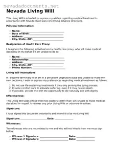 Valid Living Will Document for the State of Nevada