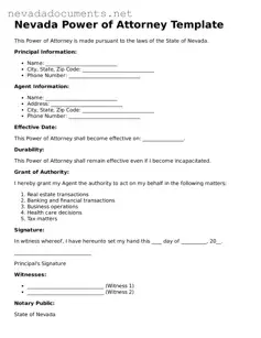 Valid Power of Attorney Document for the State of Nevada