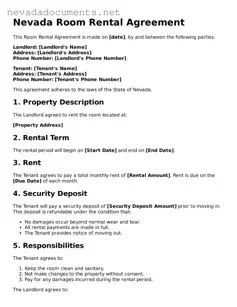 Valid Room Rental Agreement Document for the State of Nevada