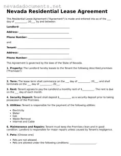 Valid Residential Lease Agreement Document for the State of Nevada