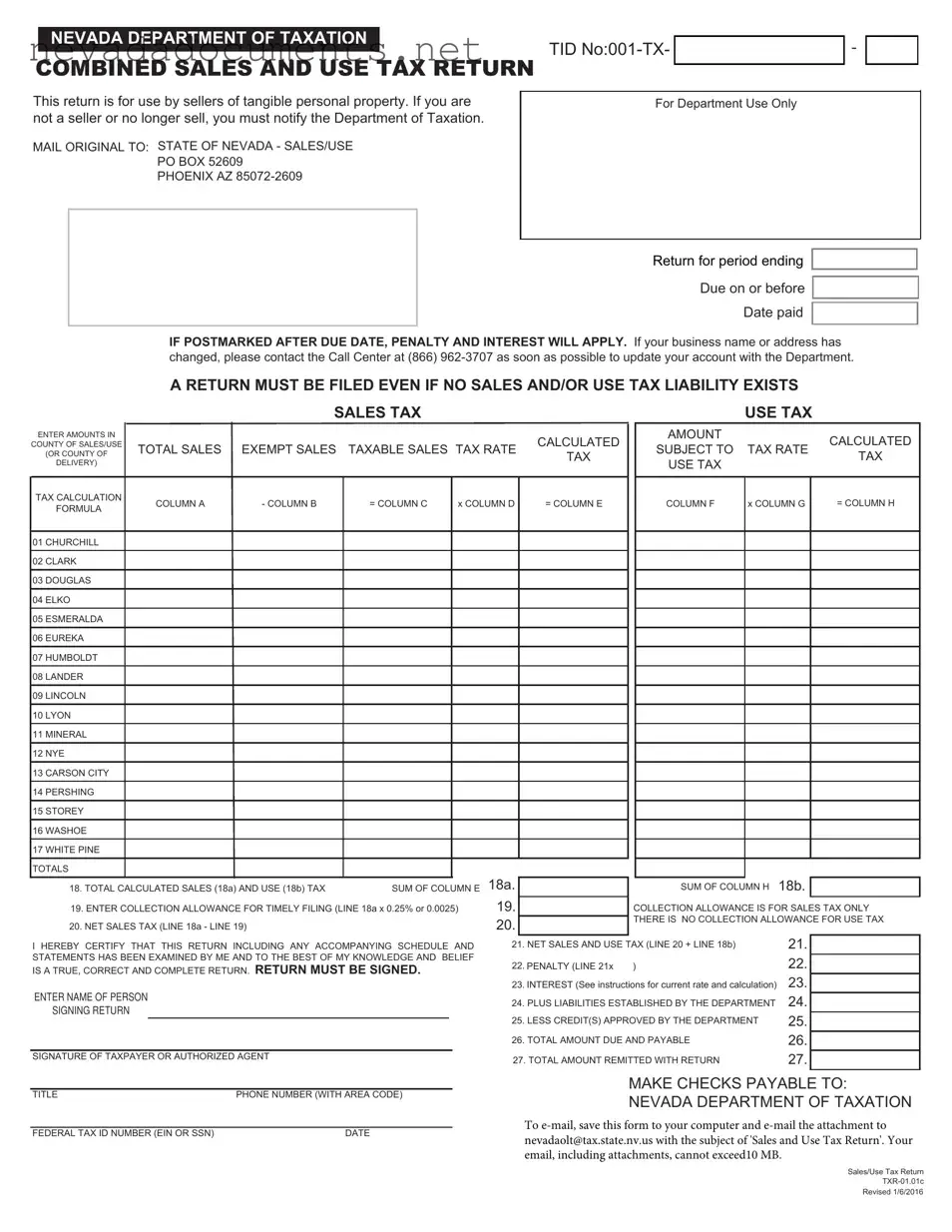 State Nevada Tax Form