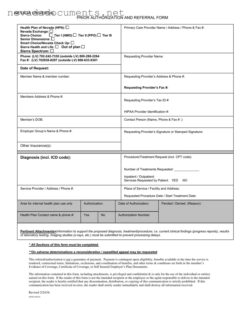 Universal Referral Nevada Form